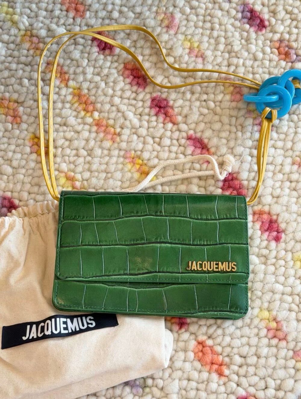JACQUEMUS Green Croc Embossed Crossbody Bag