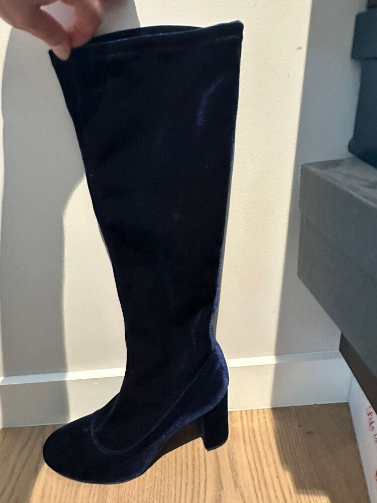 Alberto Zago blue velvet stretch full length boot