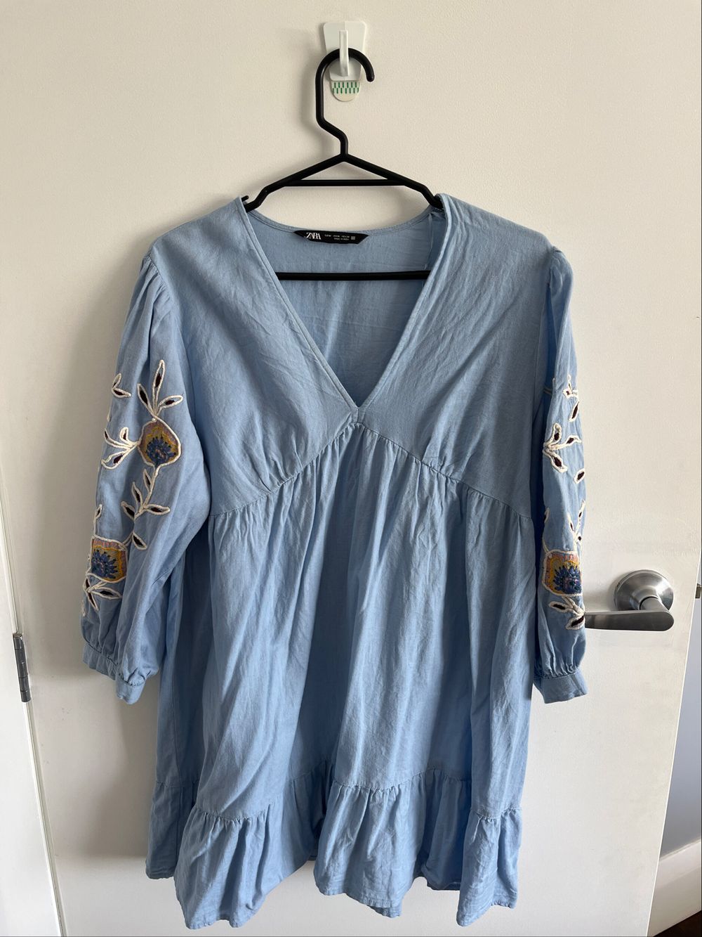 zara embroidered blue dress Floral Embroidered Long Dress - White main image 1