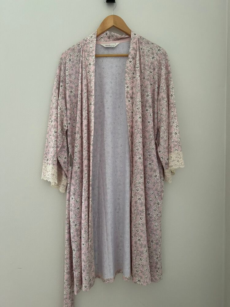Peter Alexander Pink Floral Dressing Gown With Lace Trim