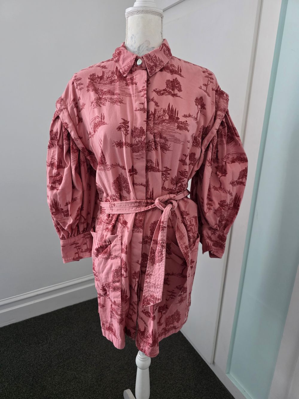 ASOS Design Pink Toile Print Shirt Dress