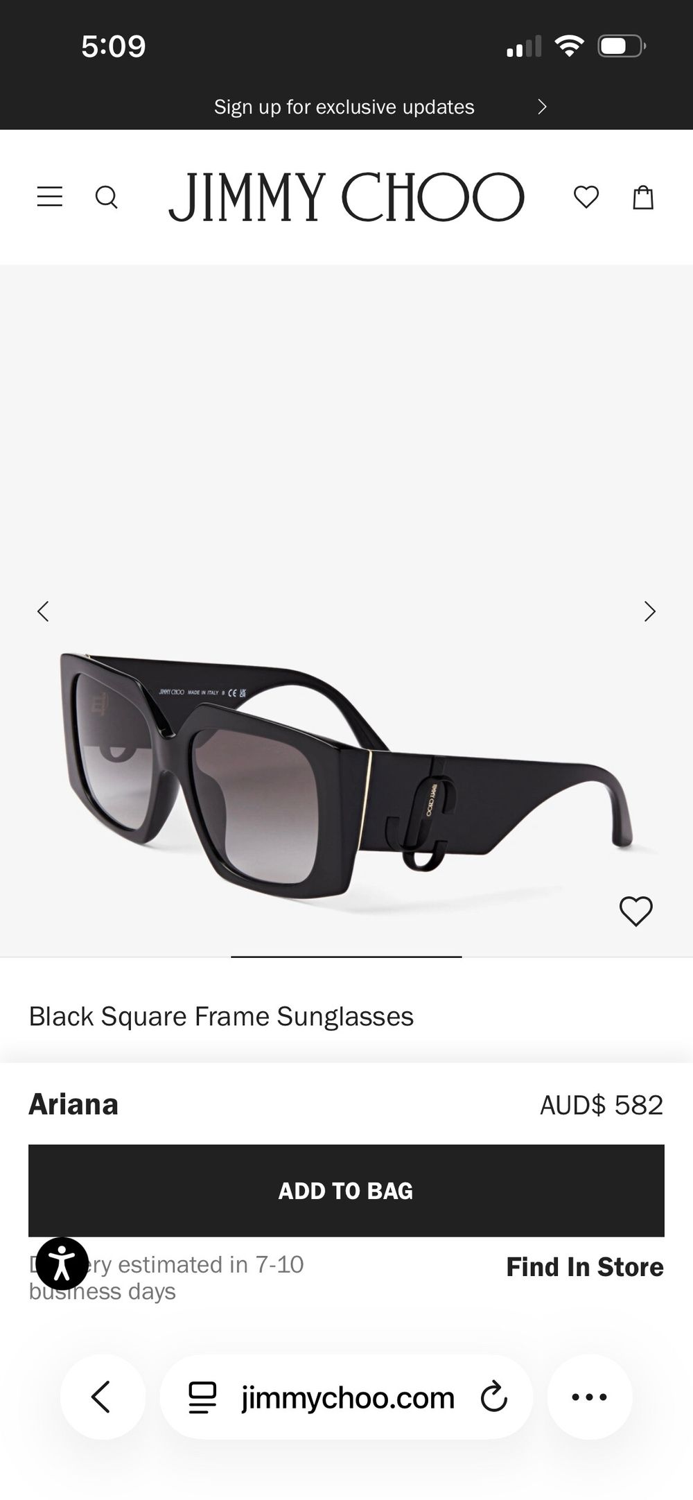 Jimmy Choo Black Square Sunglasses