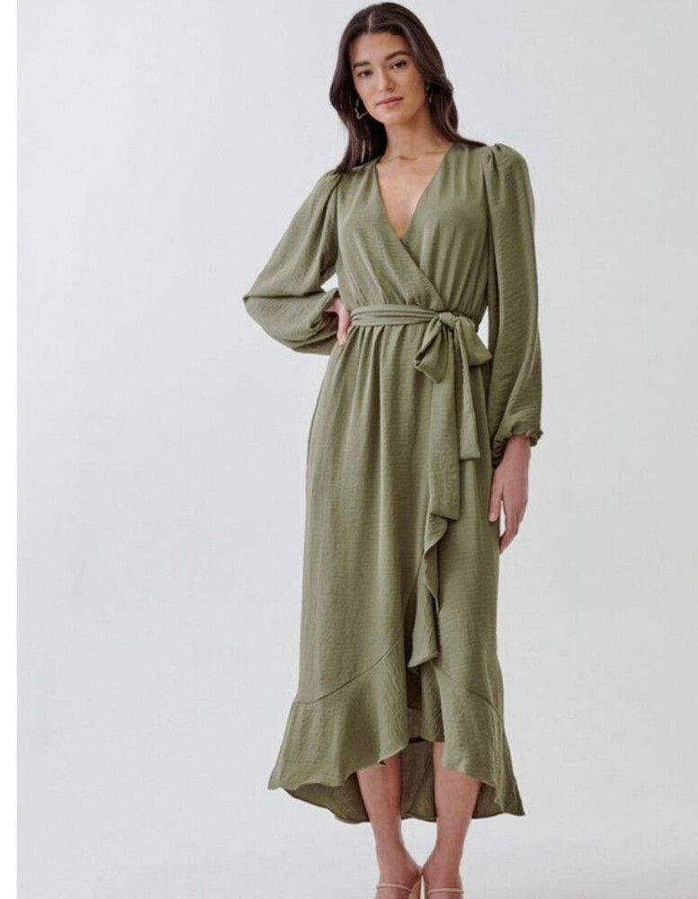 Wrap style khaki dress