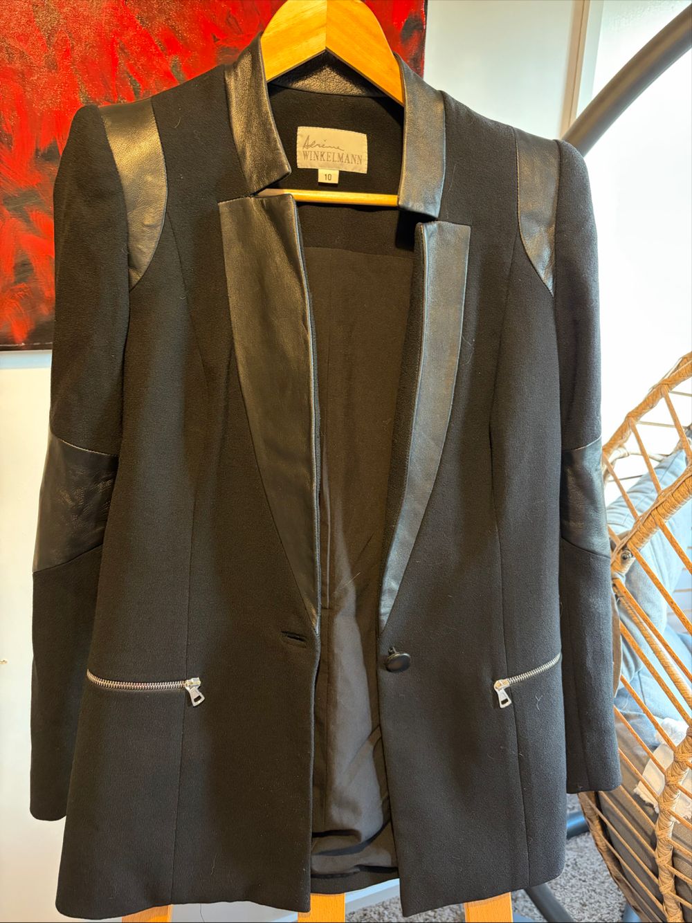 Adrienne Winkelmann Black Leather Trim Blazer
