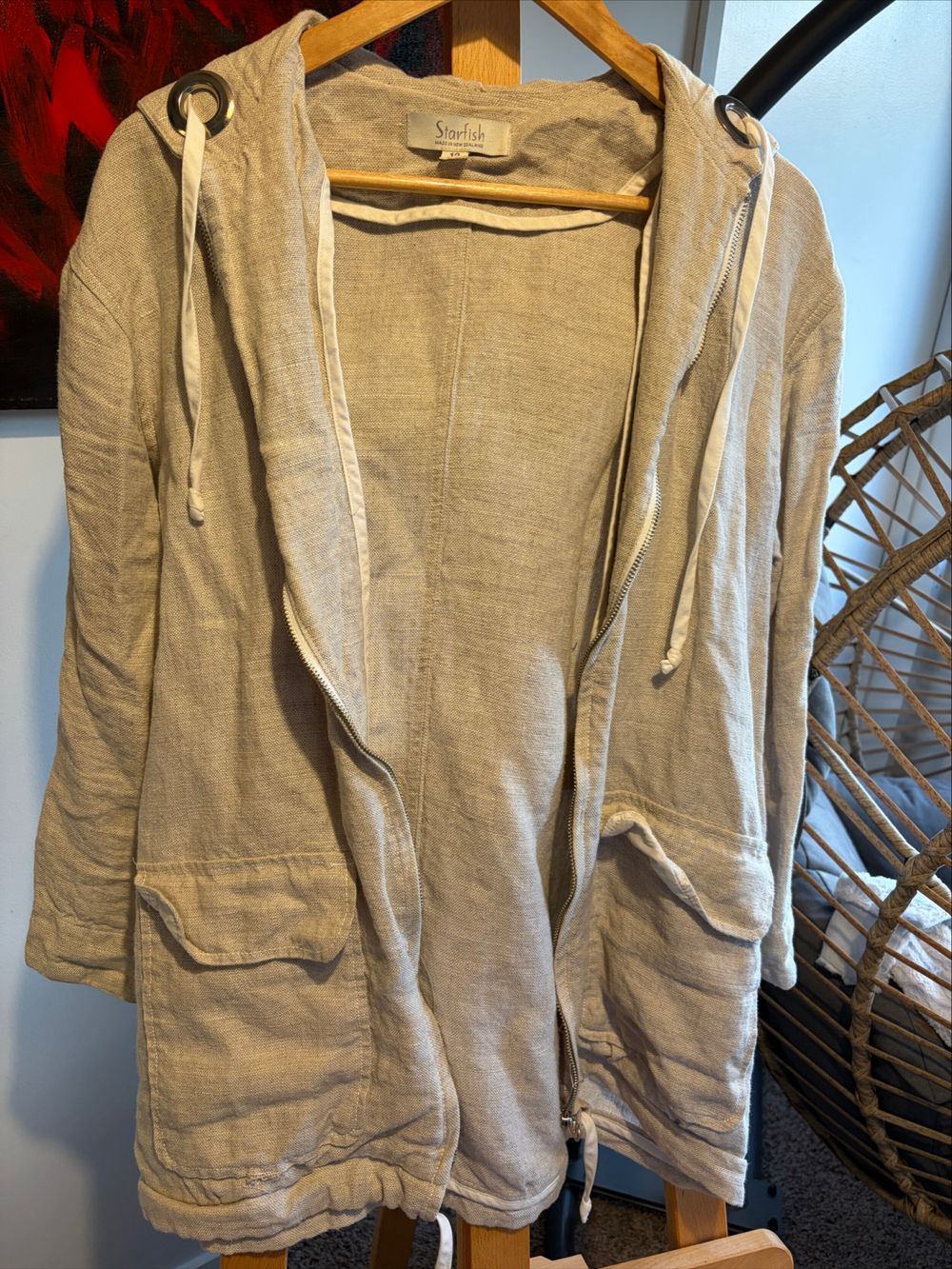 Starfish Beige Linen Hooded Jacket