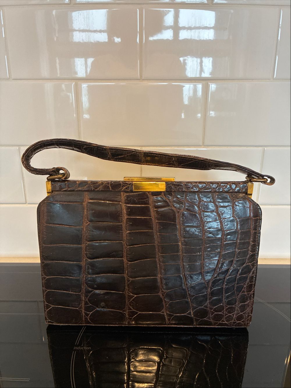 Vintage 1960 Kristine Brown Crocodile Handbag