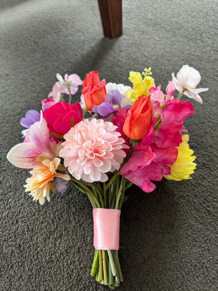 Silk flowers bouquet custom made with button hole