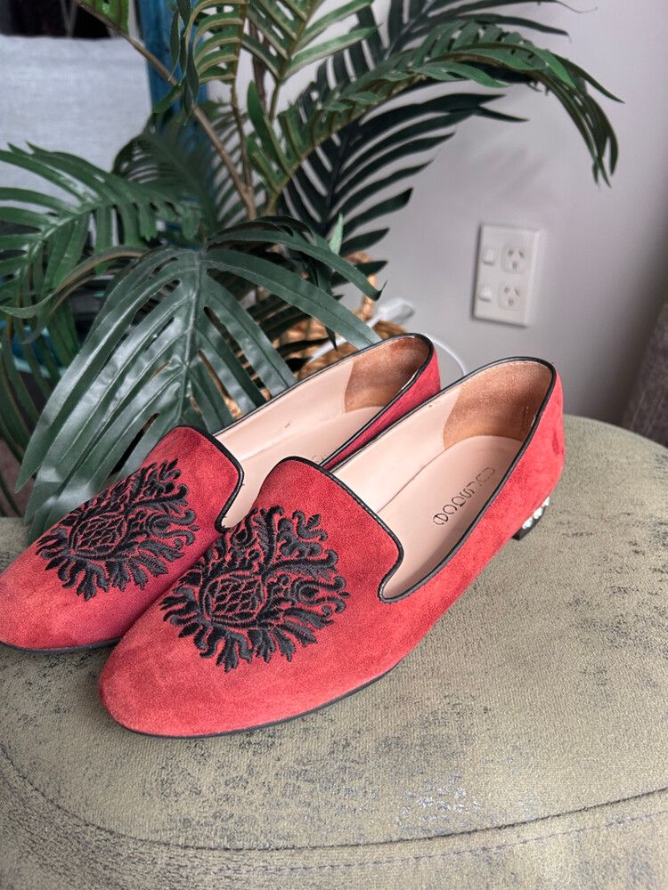 Red Embroided Loafers