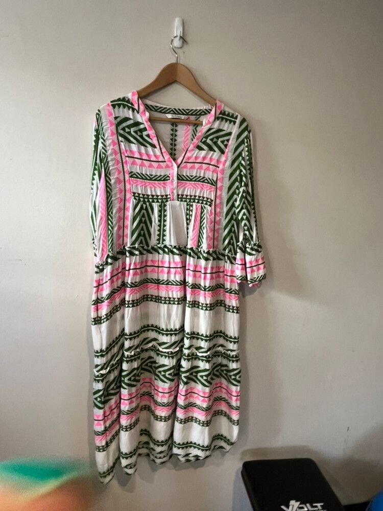 White, Green and pink Dress
