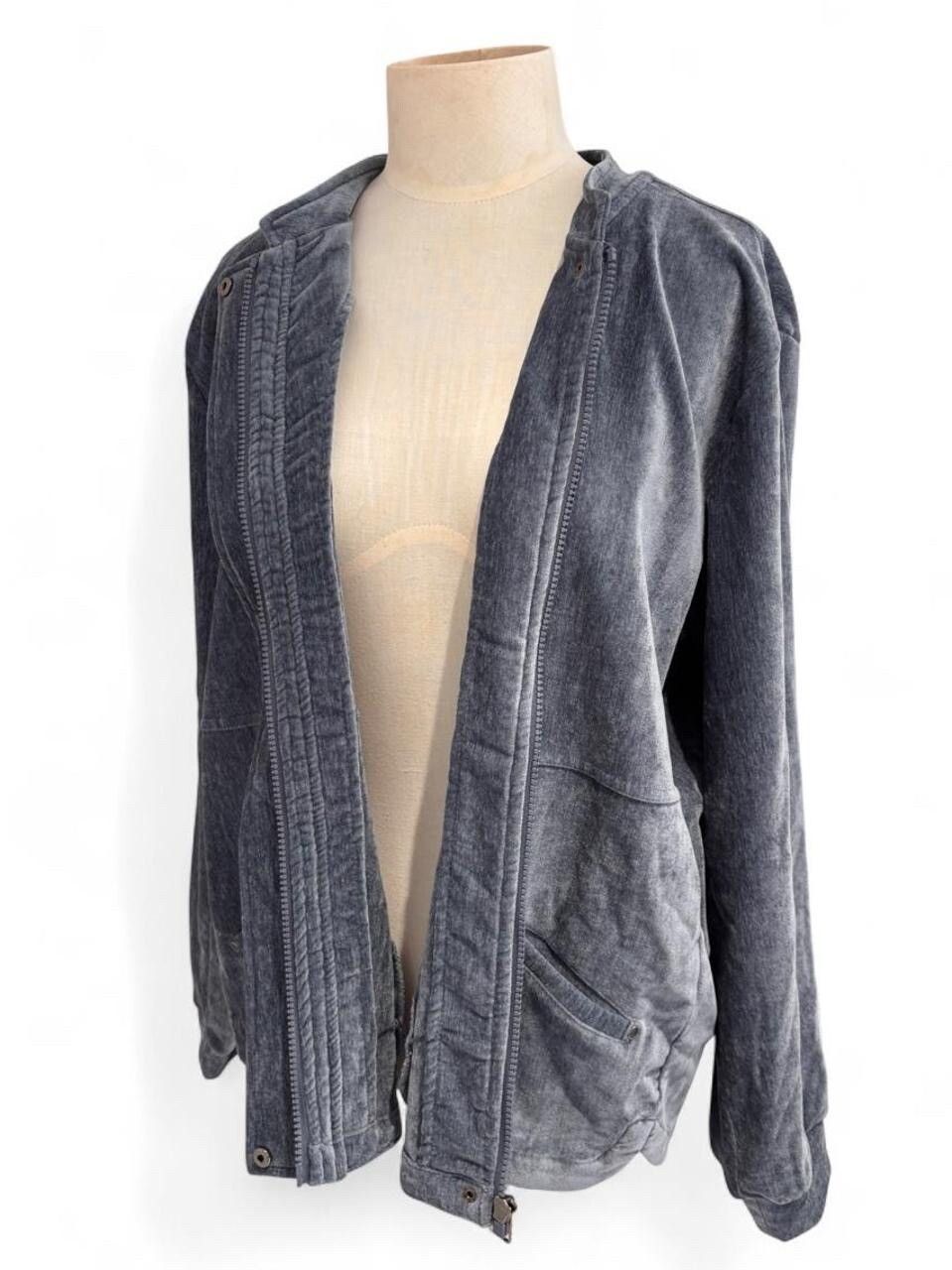 Chalk XL Blue-Grey Crushed Velvet-Style Zip Jacket – Designed in NZ