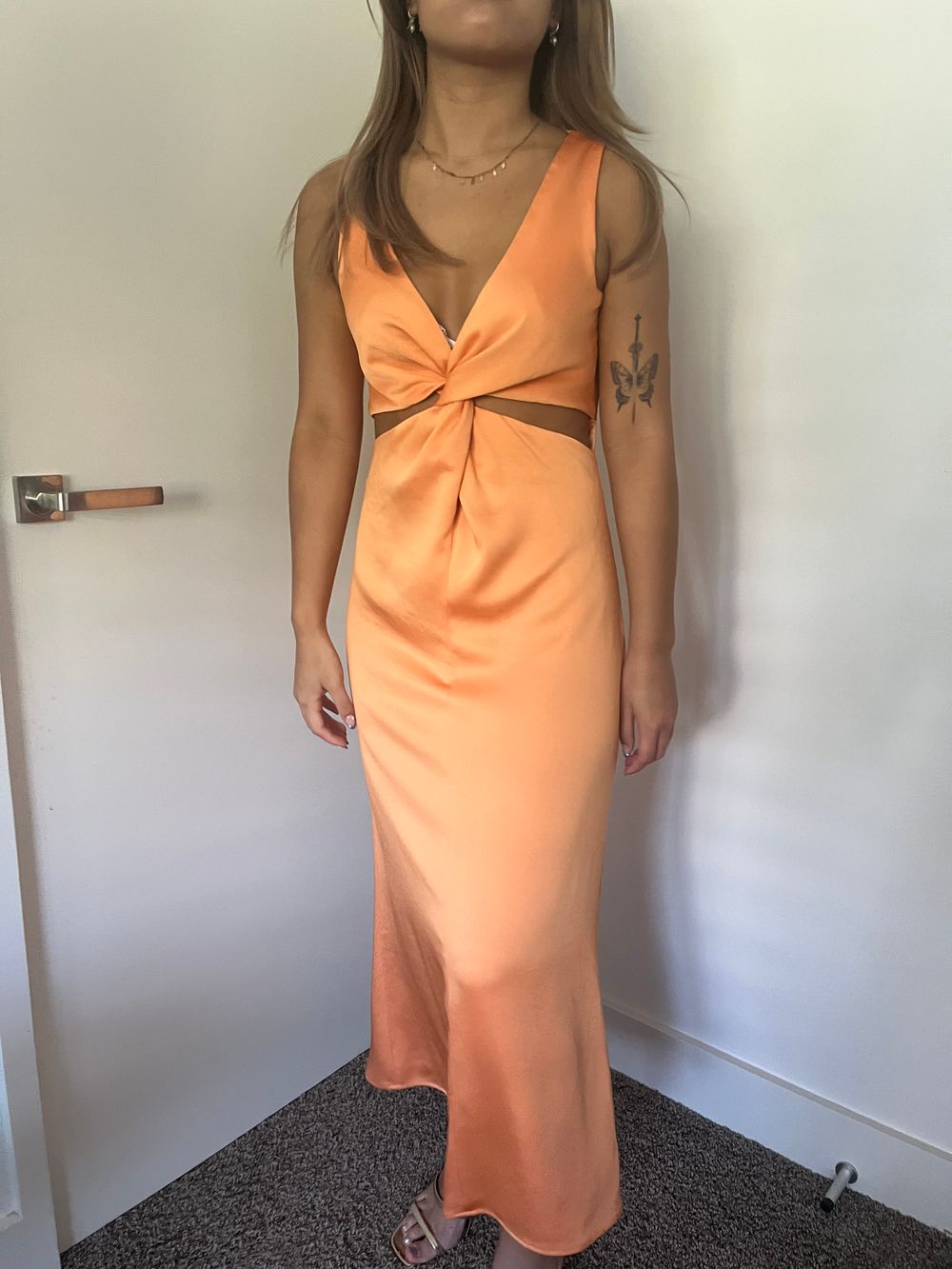 kookai orange midi dress Kookai Clearance Kookai Raelynn Dress Raelynn Strapless Cutout Midi Dress Orange SALE Parallel