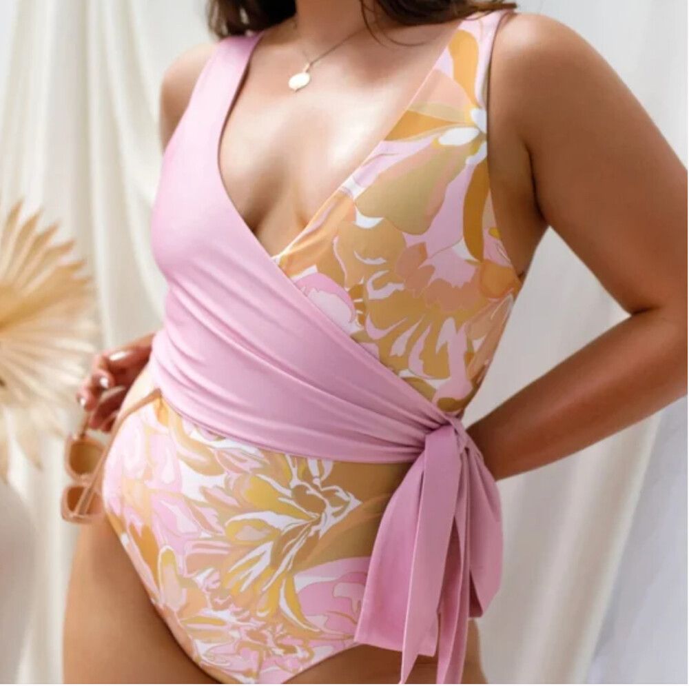 Bermuda pink one piece bikini compression