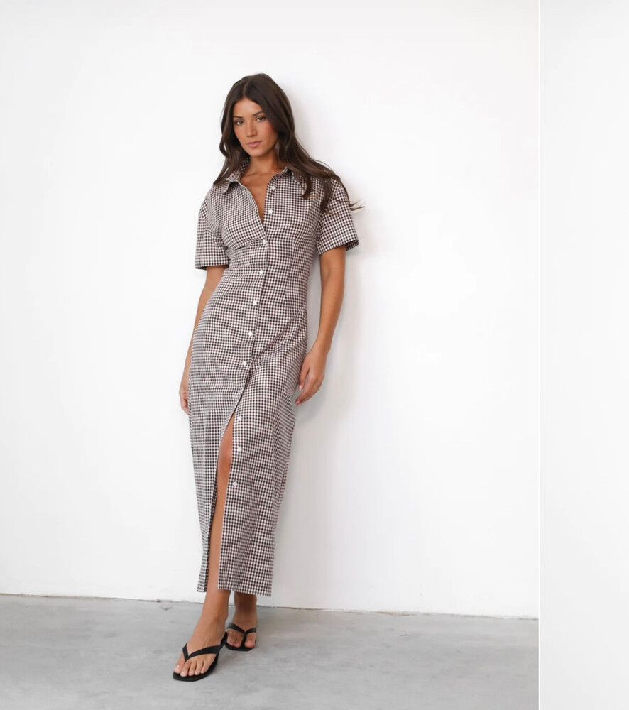 Charcoal Clothing - Lua Maxi Dress (Choc Gingham) on Designer Wardrobe