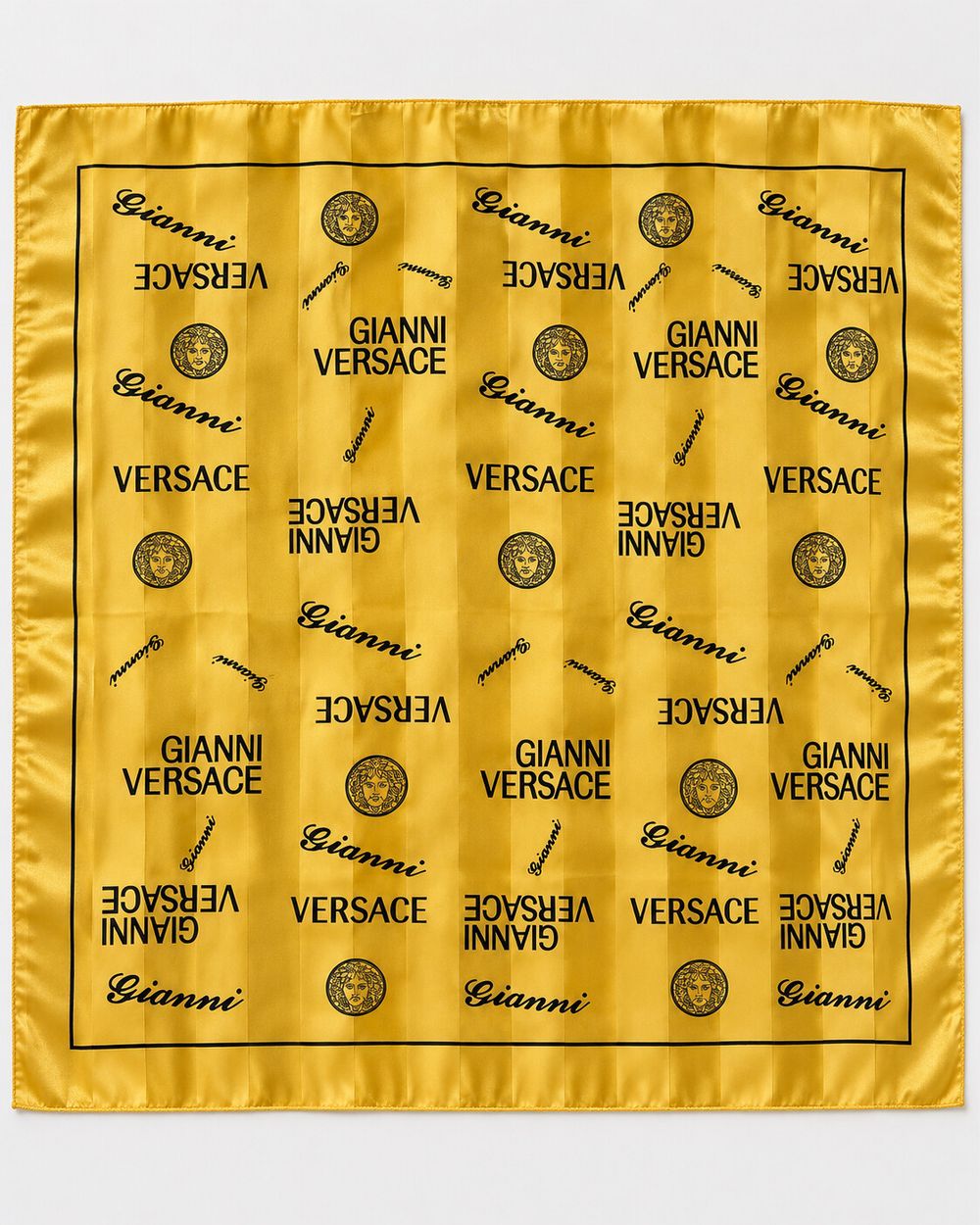 Vintage Gianni Versace Silk Square Scarf – Gold & Black – Medusa Print