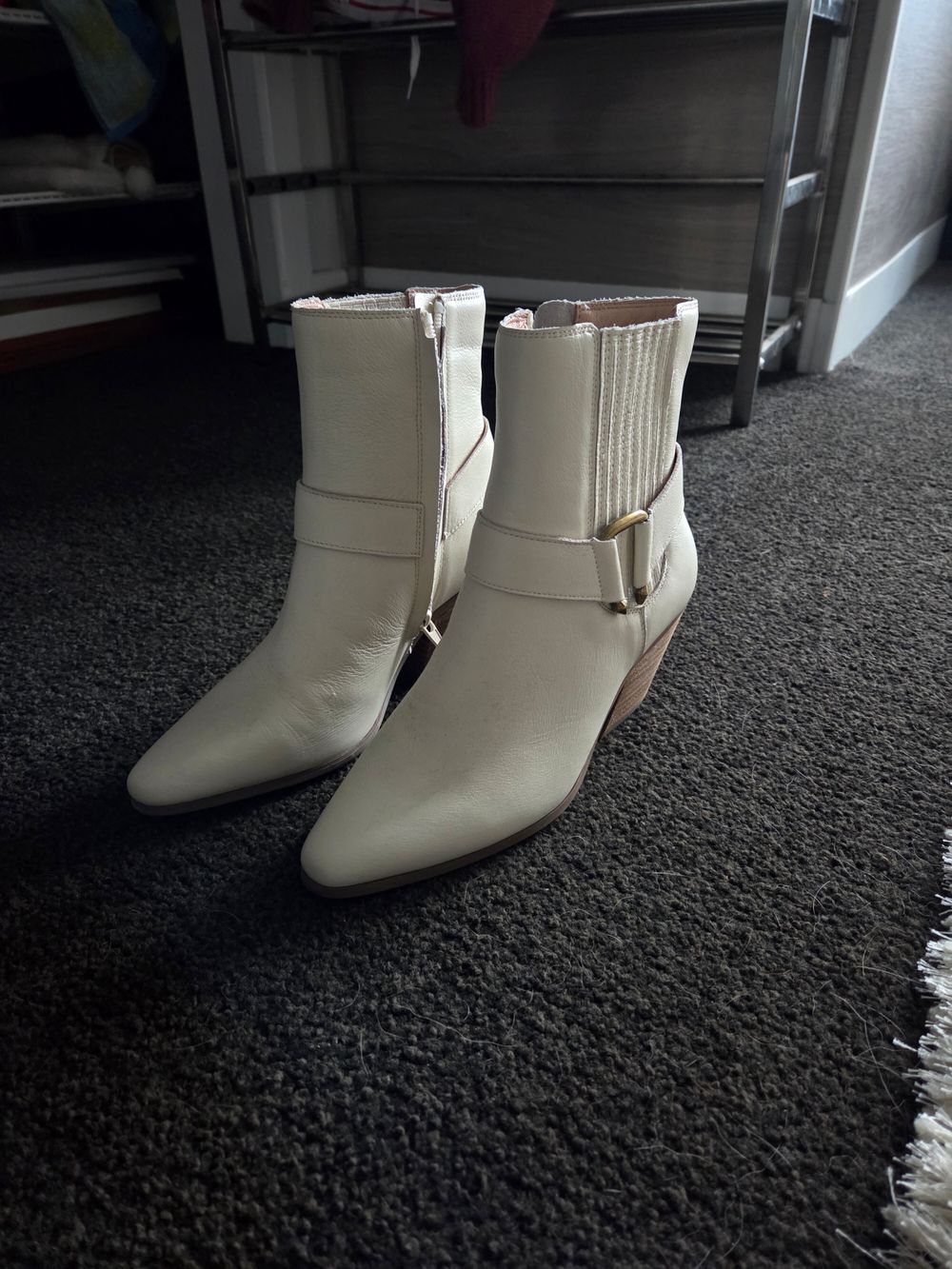 Cream Leather Ankle Boots