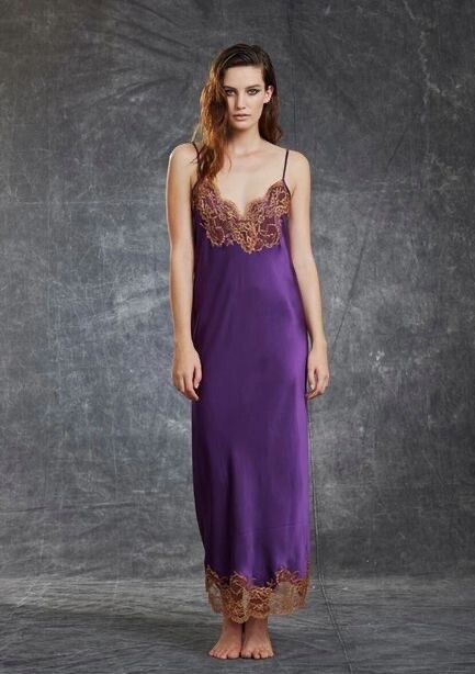 Willa and Mae 100% silk long chemise Amethyst