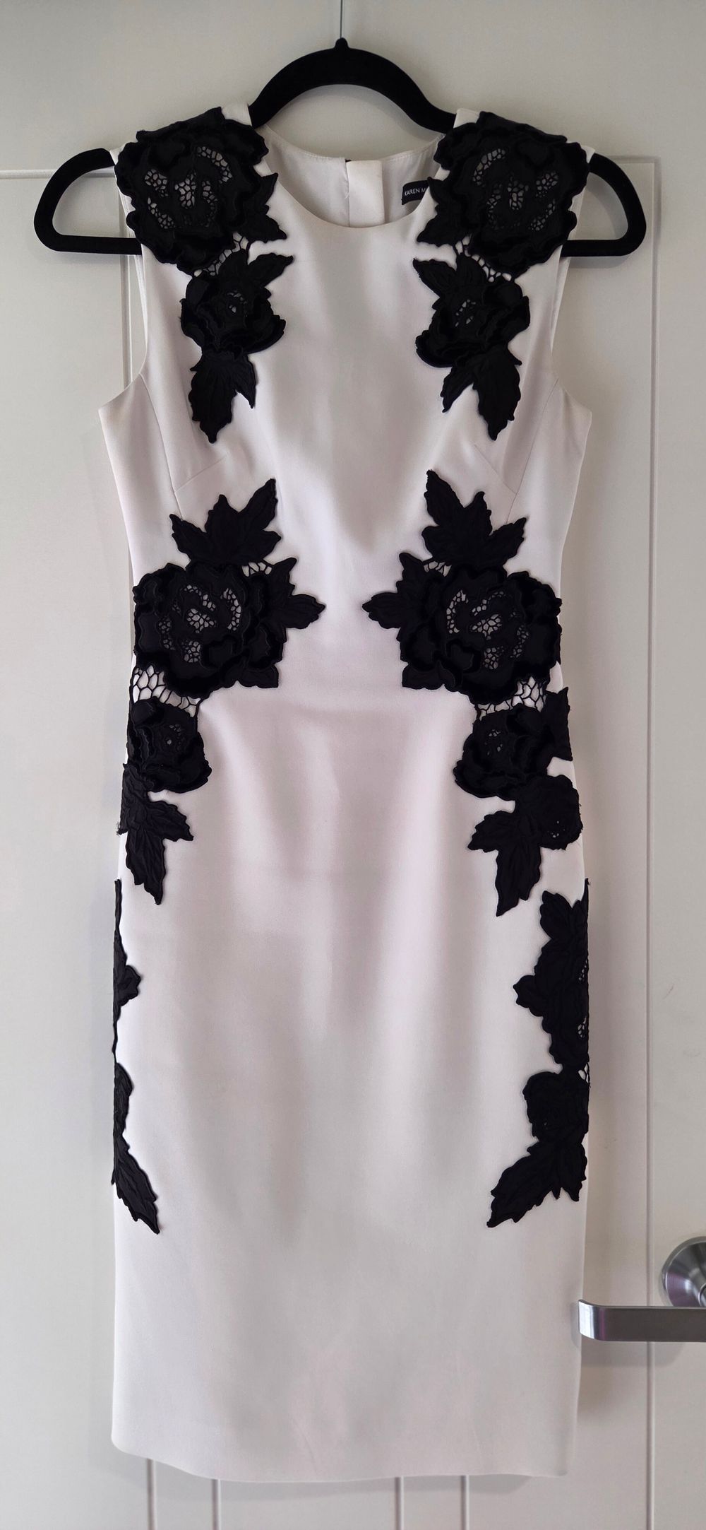 Karen Millen White Dress With Black Lace Applique