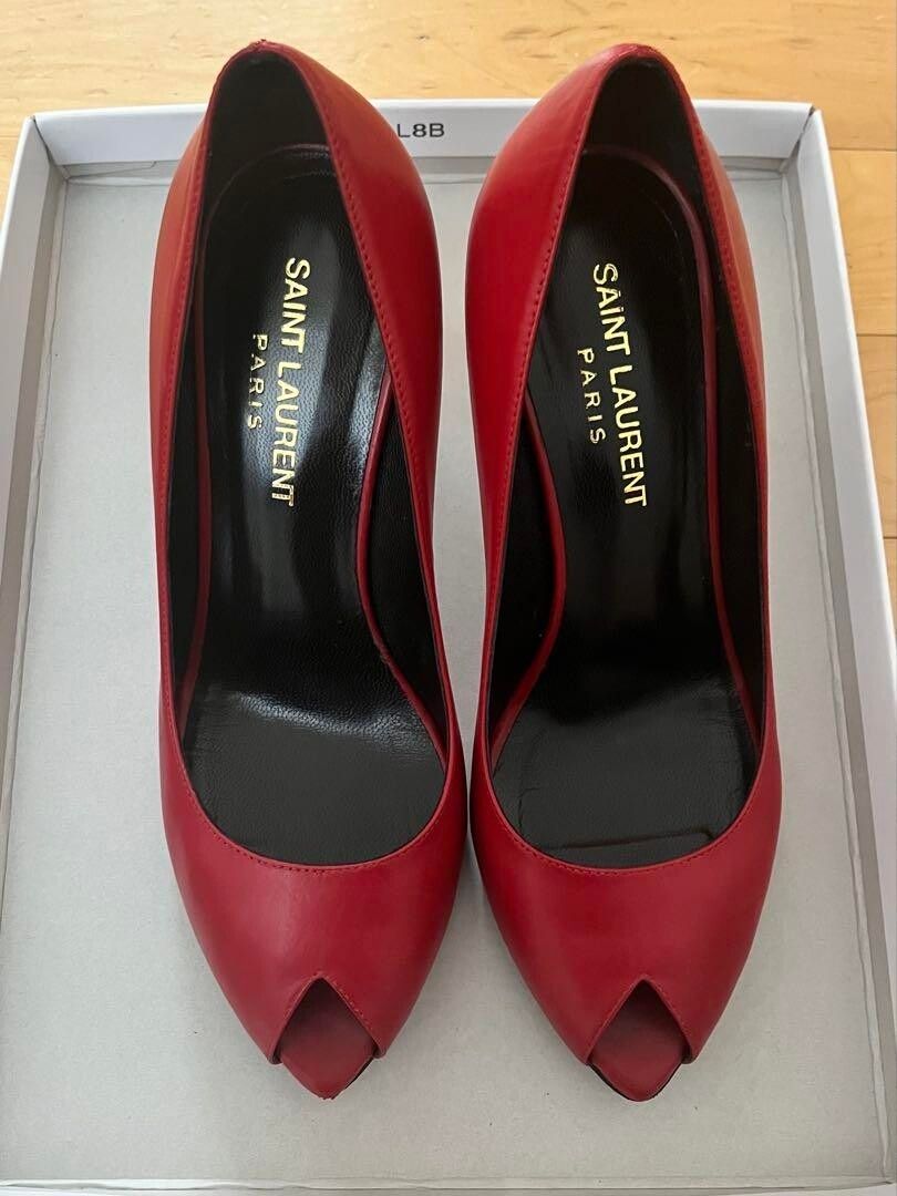 Saint laurent Red leather Peep toe pump