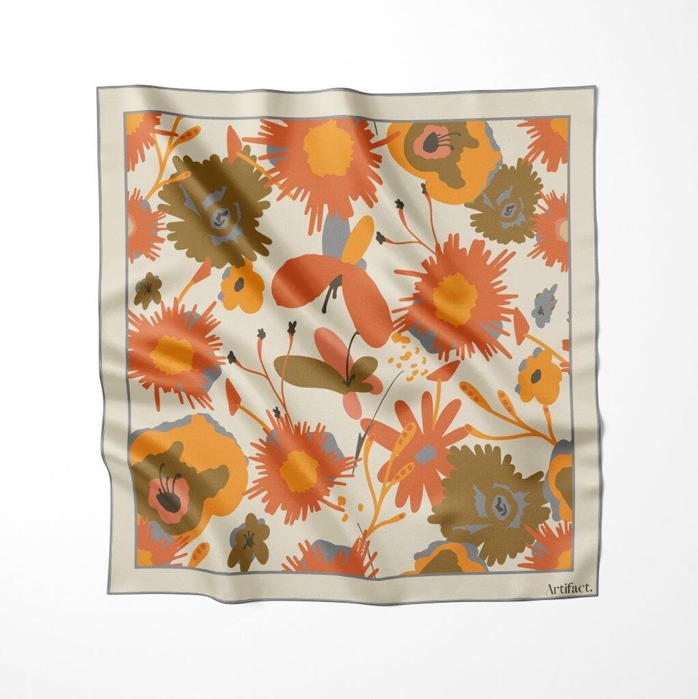 Floravive : Artifact. Womens Square Silk Scarf NEW