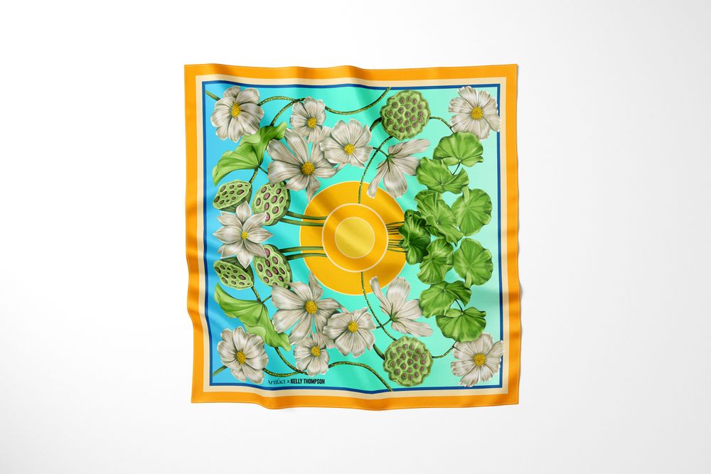 Glade : Artifact x Kelly Thompson Womens Square Silk Scarf NEW