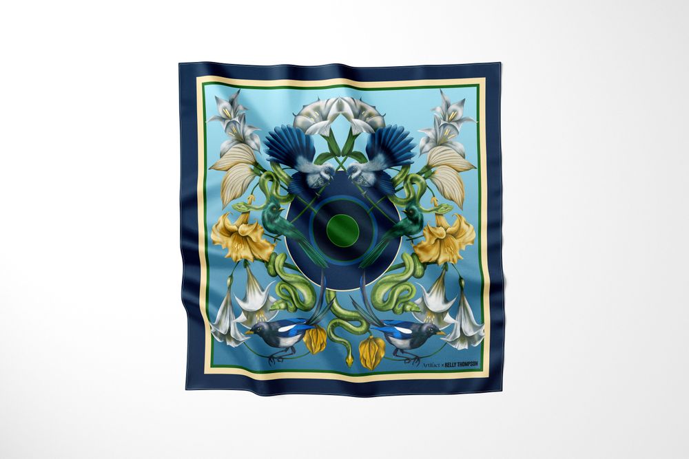Lush : Artifact x Kelly Thompson Womens Square Silk Scarf NEW
