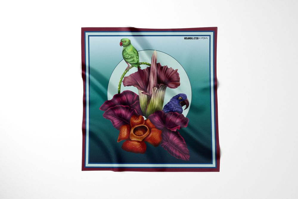 Plume : Artifact x Kelly Thompson Womens Square Silk Scarf NEW