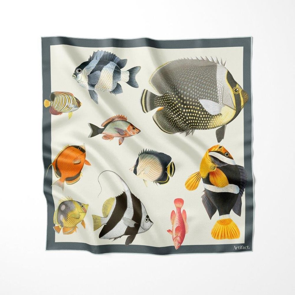 Aqua: Artifact. Womens Square Silk Scarf NEW