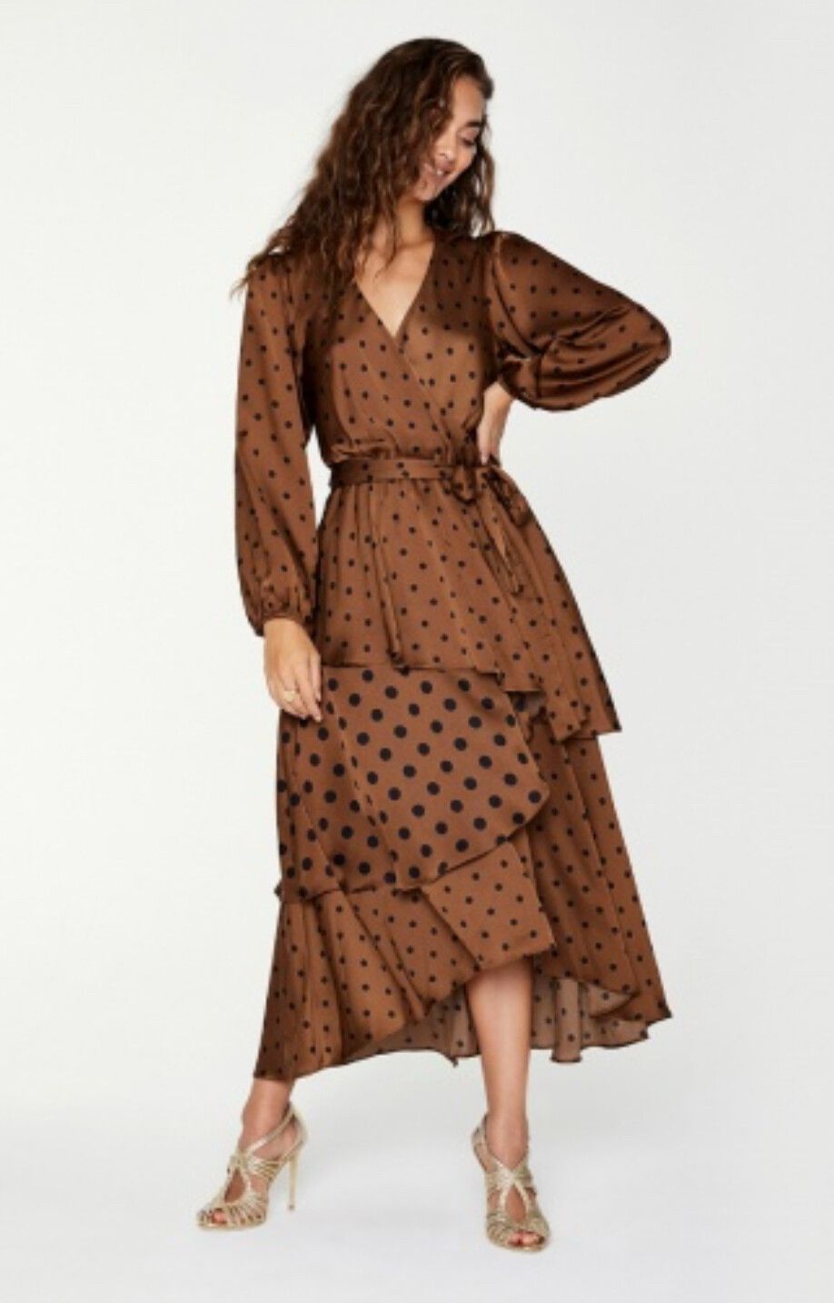 revolve chocolate brown dress Marguerite Halter Maxi Dress Brown Polka Dot main image 0