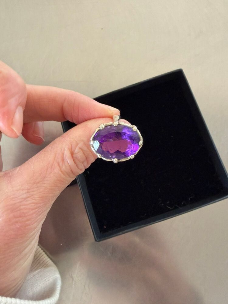 Silver Ring With Large Purple Amethyst