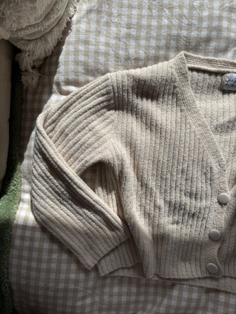 Princess Polly Cream Ribbed Knit Cardigan