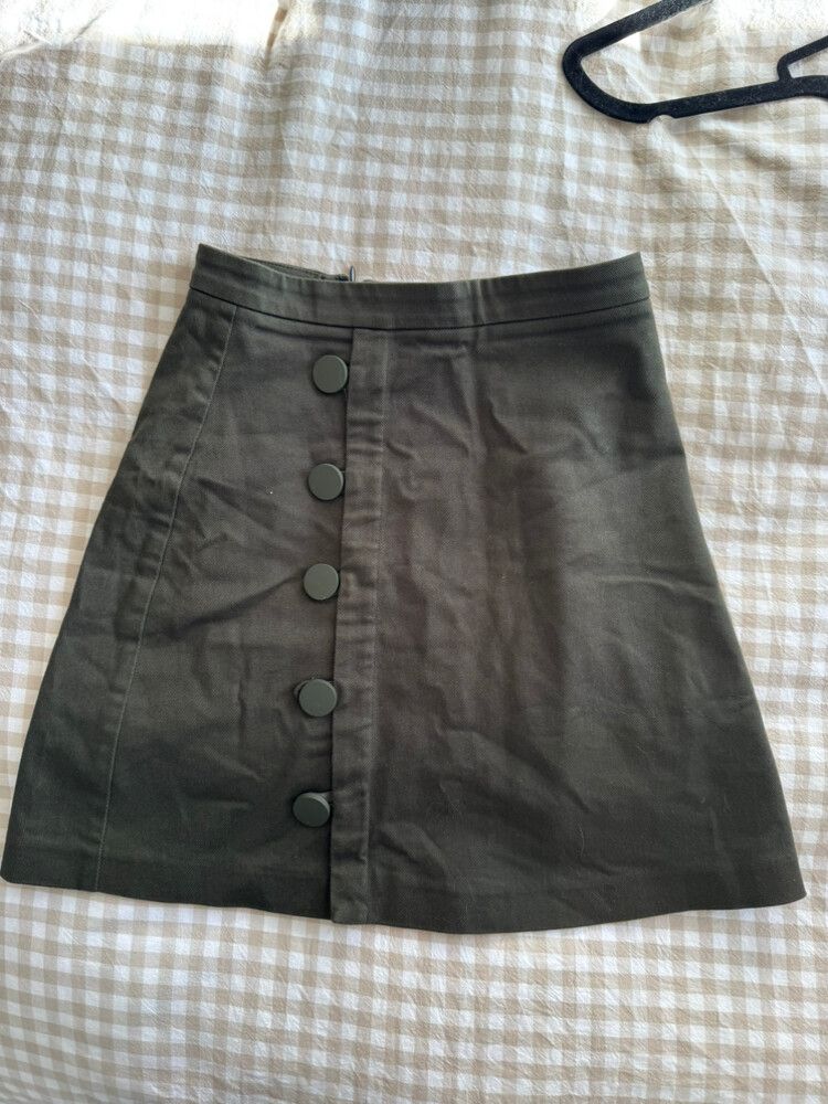 Kookai Olive Green Button Front Mini Skirt