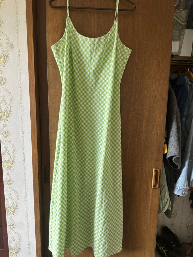 Green and white checkered dress
