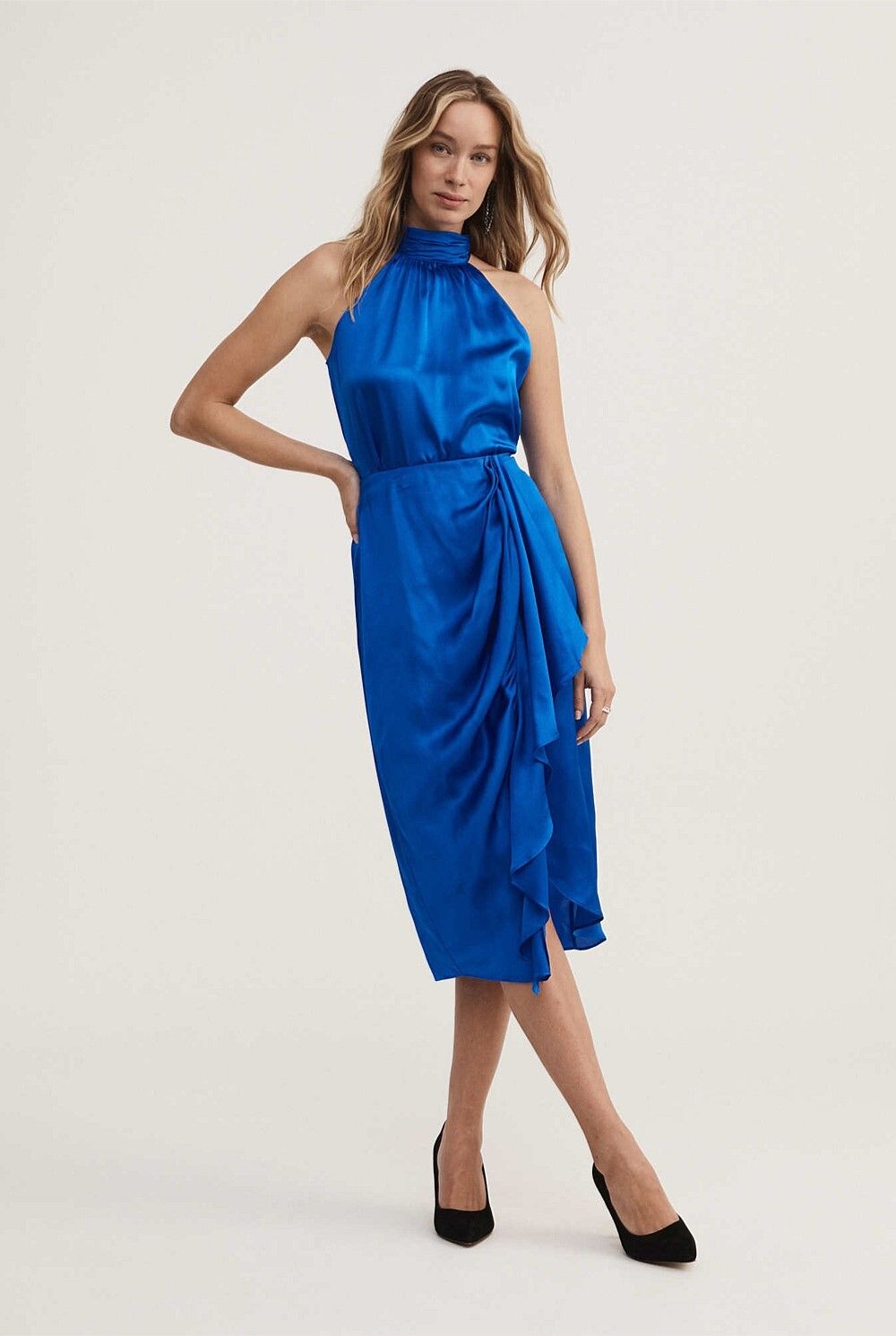 Witchery Blue Silk Midi Skirt