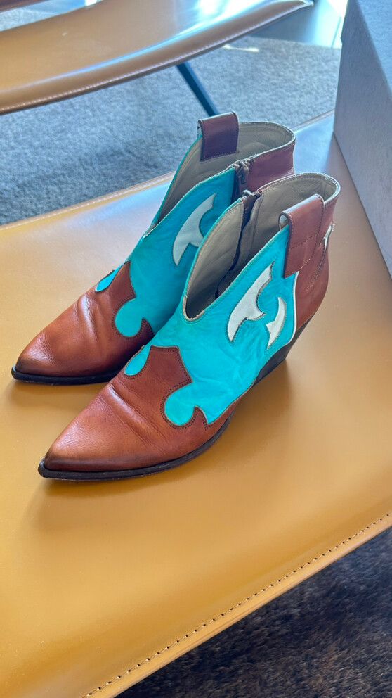 Elena Iachi Turquoise Brown Cowboy Boots Made In Italy