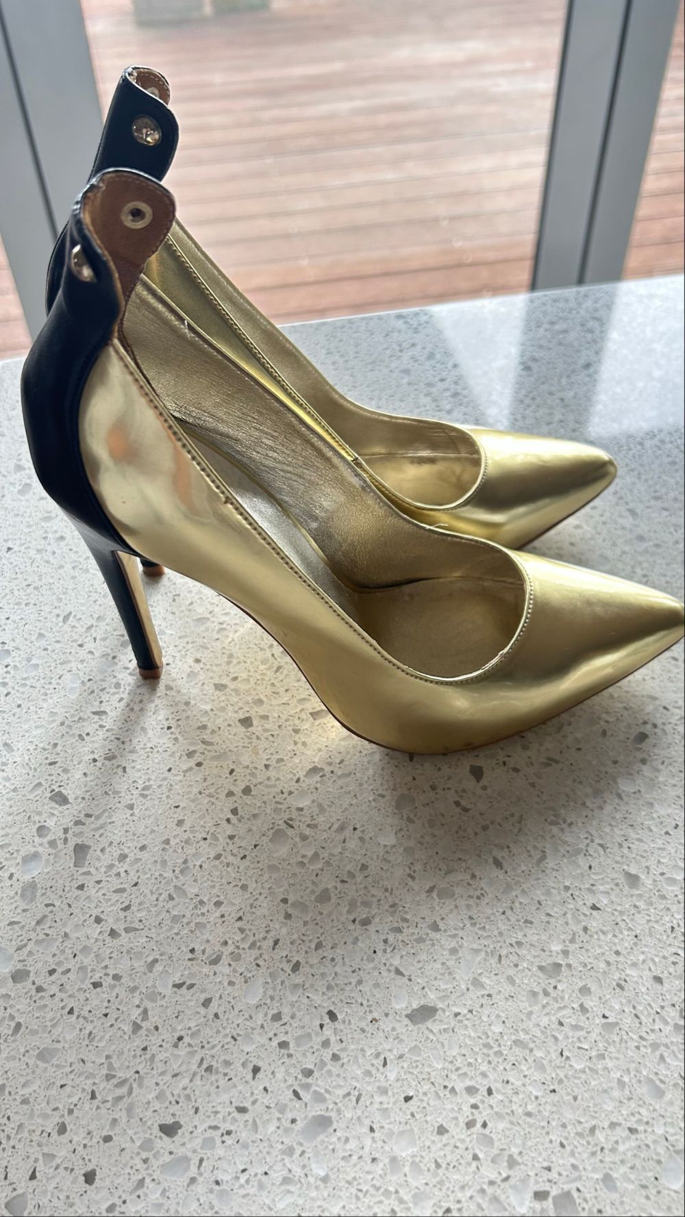 Just Cavalli Gold And Black Slingback Heels