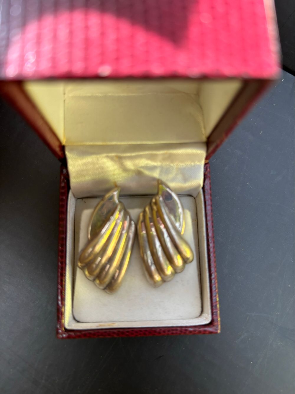 Gold Tone Ribbed Clip-On Earrings