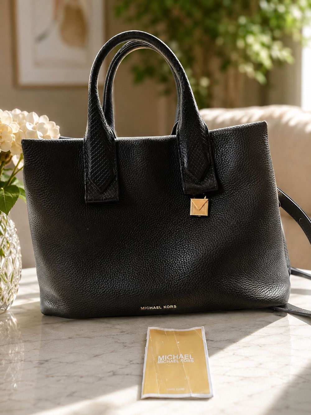MICHAEL KORS 'Rollins' Black Leather Satchel
