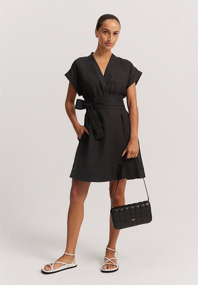 Country Road - Organically Grown Cotton Linen Wrap Mini Dress on Designer Wardrobe Country Road - Organically Grown Cotton Linen Wrap Mini Dress on Designer Wardrobe