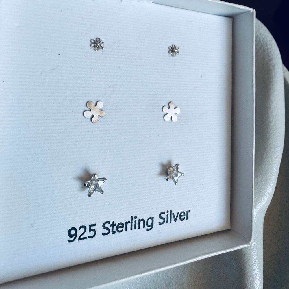 Sterling Silver Stud Earrings Set