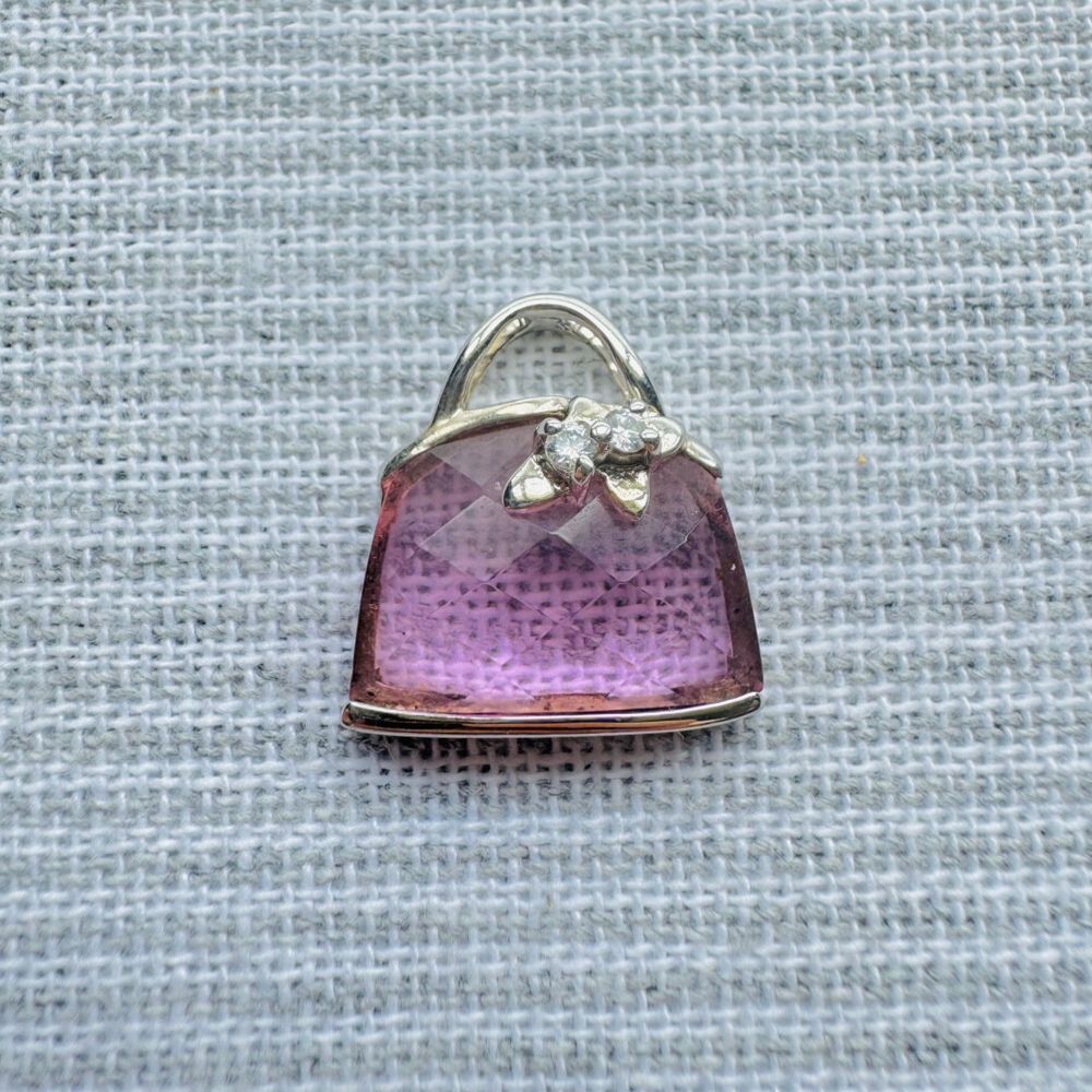 Sterling Silver Handbag Pendant with Flower Details