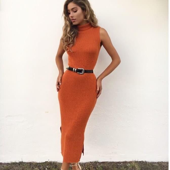 Sundays the Label Orange Knit Midi Dress