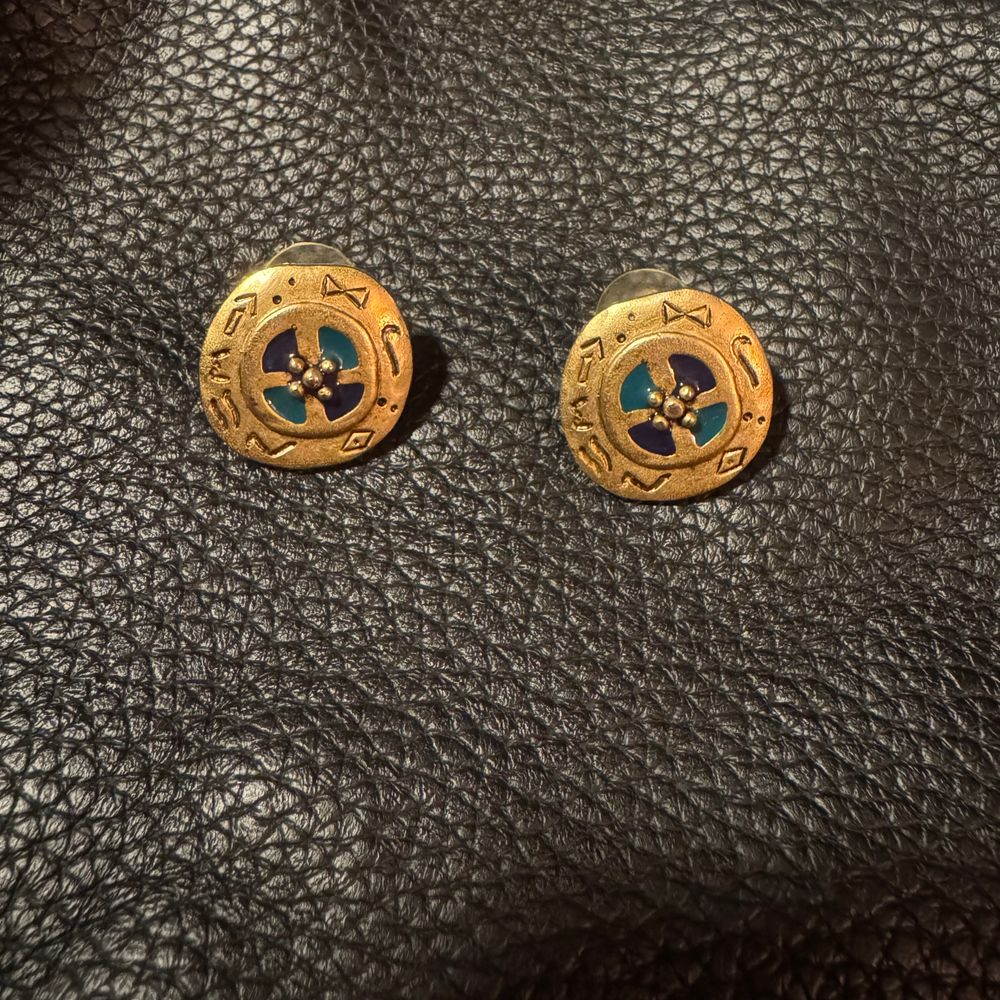 Caterine Stein 1980s Goldt Tone Enamel Earrings