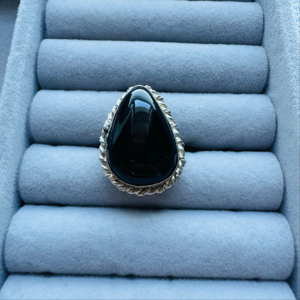 Black Agate Sterling Silver Ring