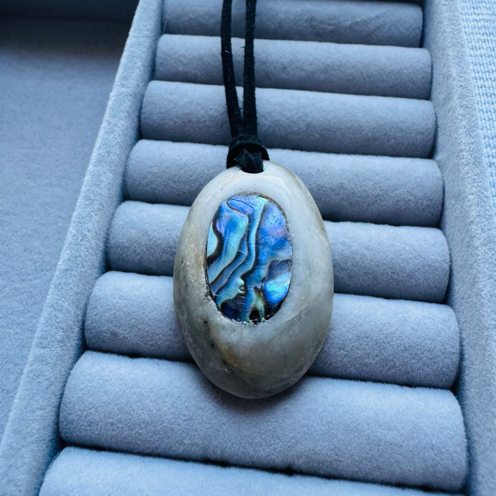 Polished Quartz Pendant With Paua Inlay