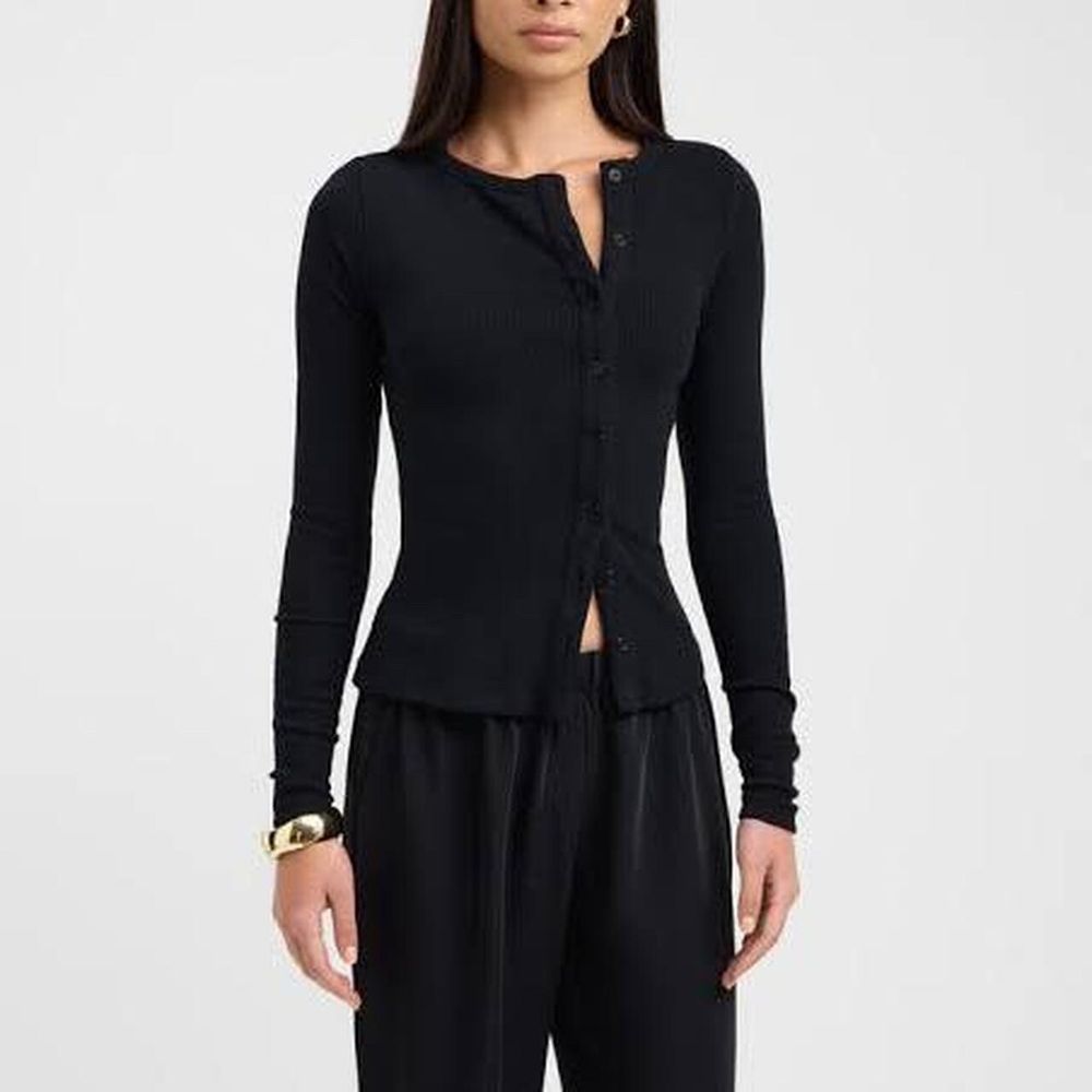 Kookai Black Ribbed Button Top