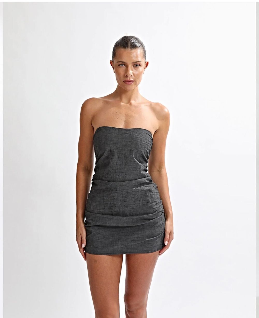 One Mile Grey Strapless Mini Dress