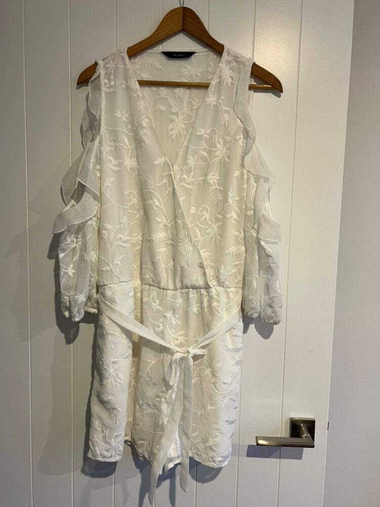 White Floral Embroidered Playsuit