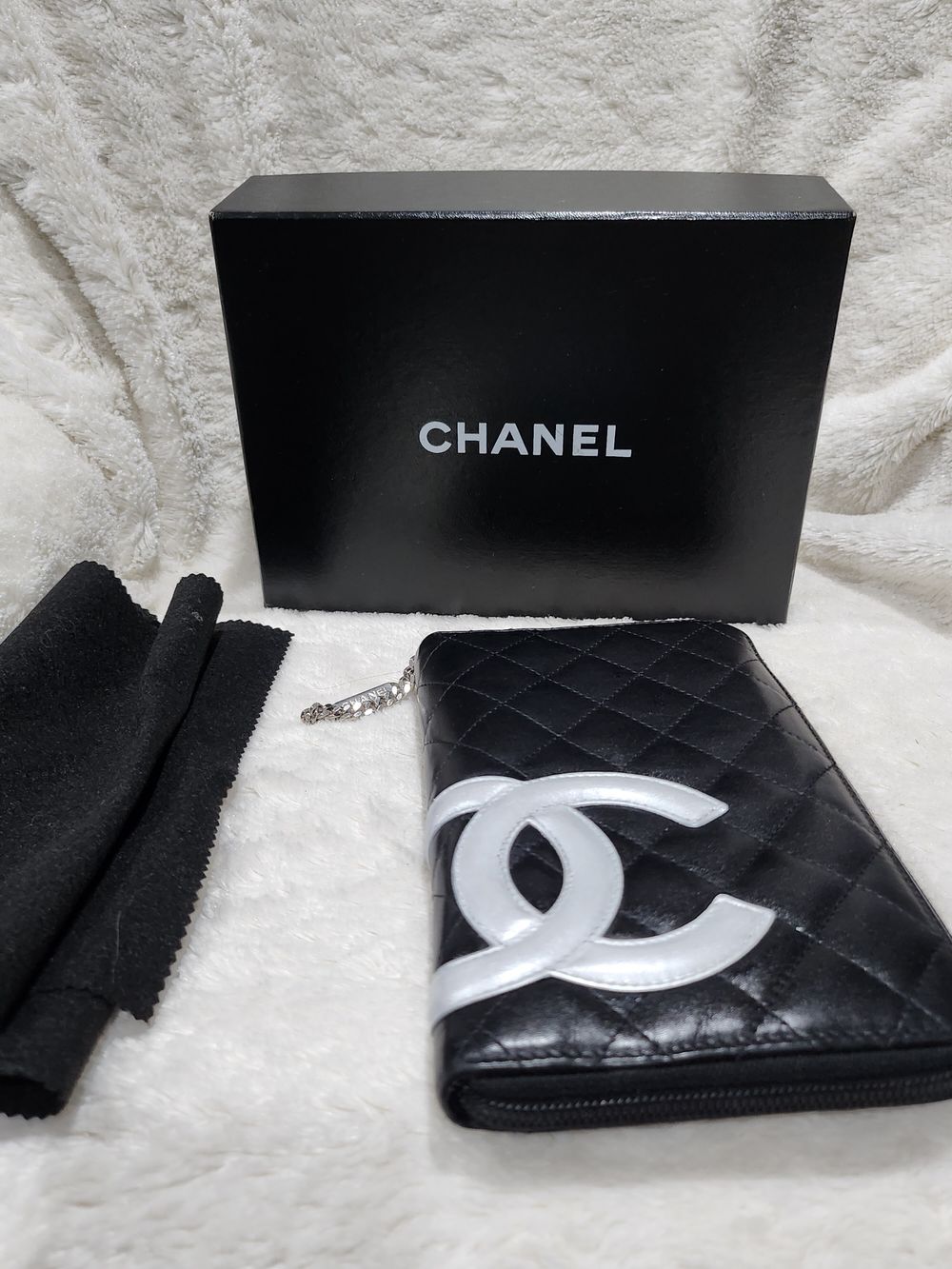 CHANEL Cambon line silver and black zip around large wallet