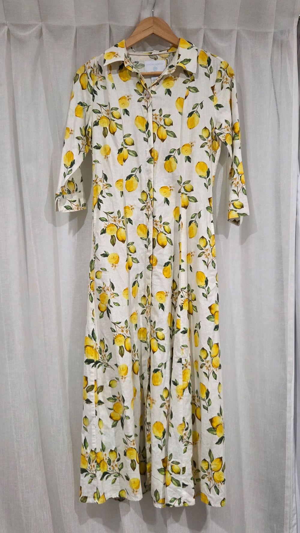 Cynthia Rowley White Lemon Print Midi Dress