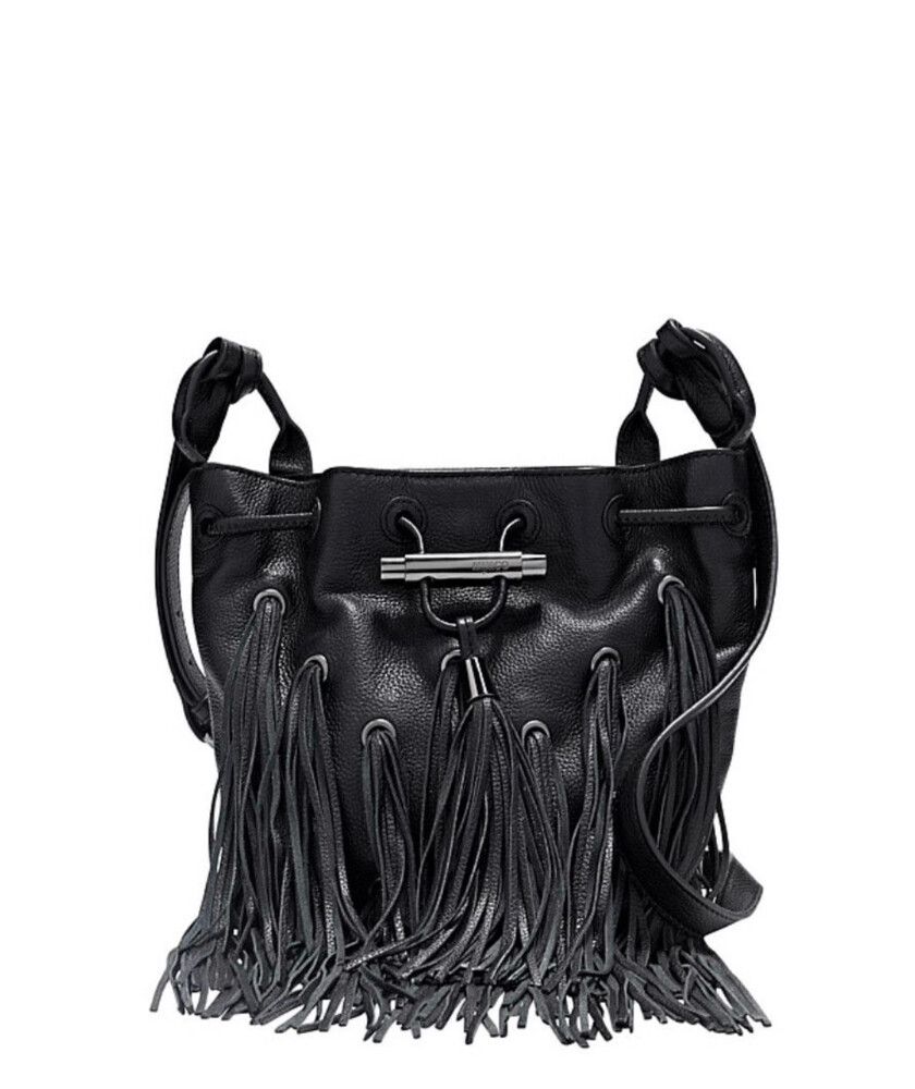 Tasseled Black Leather Crossbody Bag